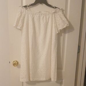 a.n.a White Off-Shoulder White Lace Mini Dress